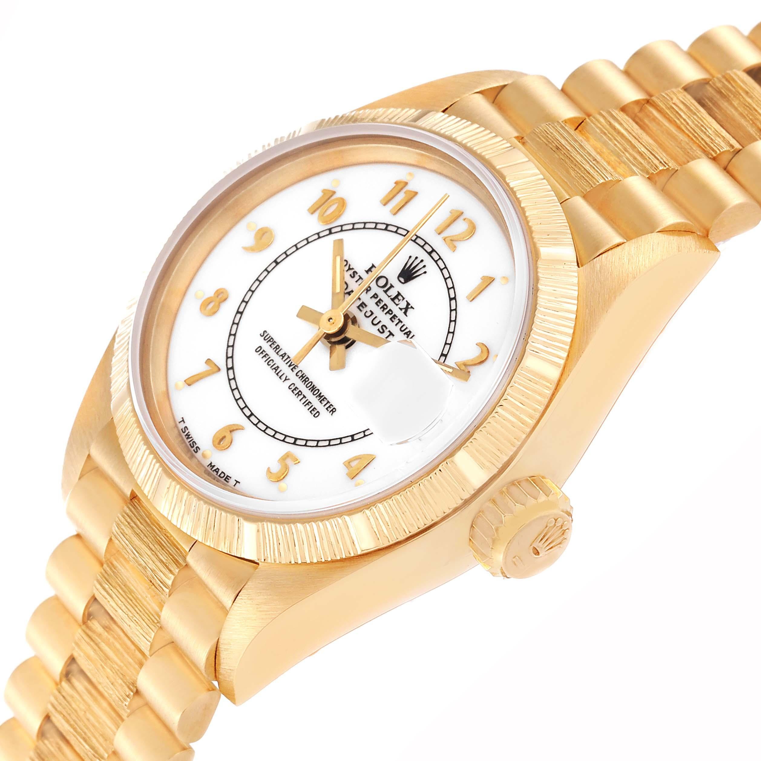 Women's Rolex President Datejust 26 White Dial Yellow Gold Ladies Watch 69278 For Sale