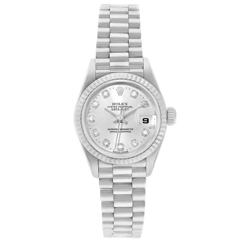 Rolex President Datejust 26 White Gold Diamond Dial Ladies Watch 69179 In Good Condition In Atlanta, GA