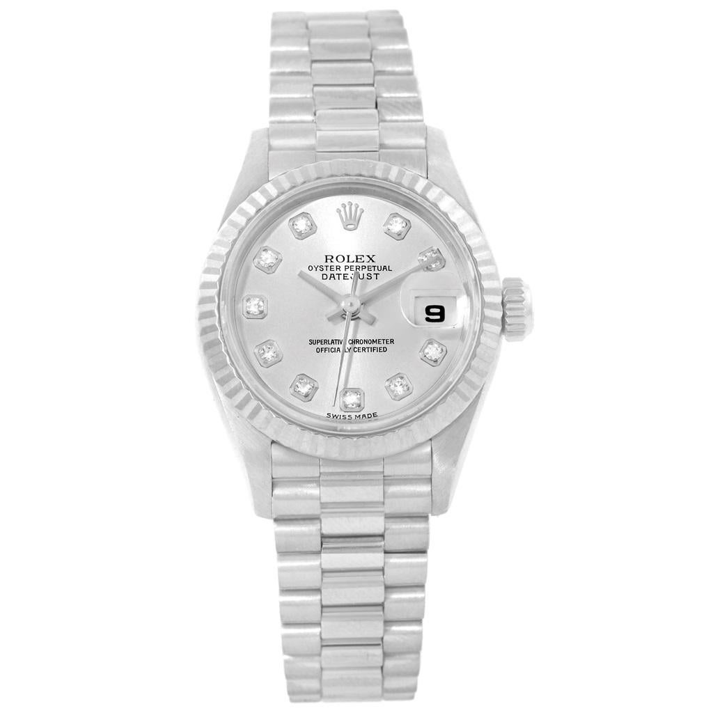 Rolex President Datejust 26 White Gold Diamond Dial Ladies Watch 69179 In Good Condition For Sale In Atlanta, GA