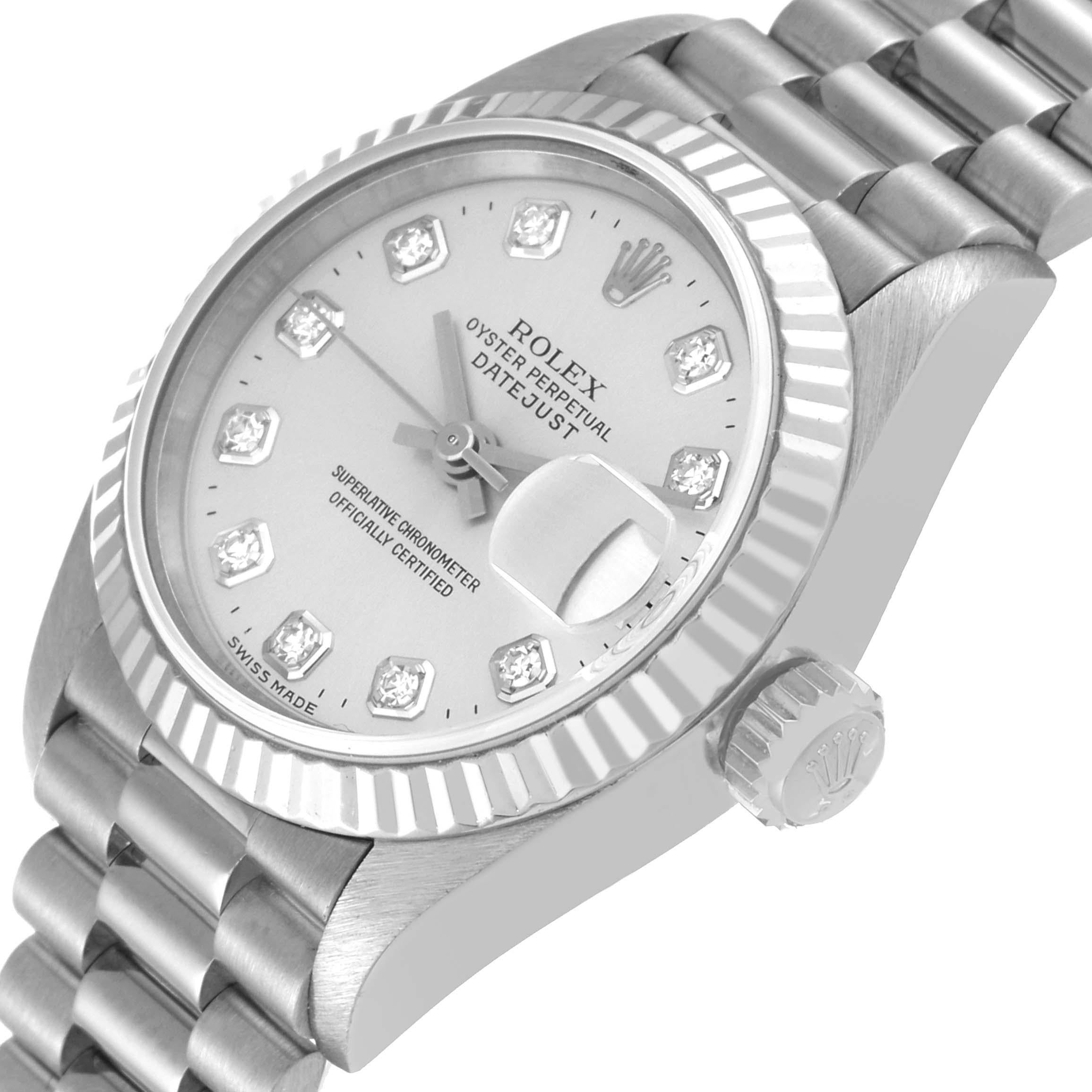 Rolex President Datejust 26 avec cadran en or blanc et diamants pour femmes 69179 en vente 1