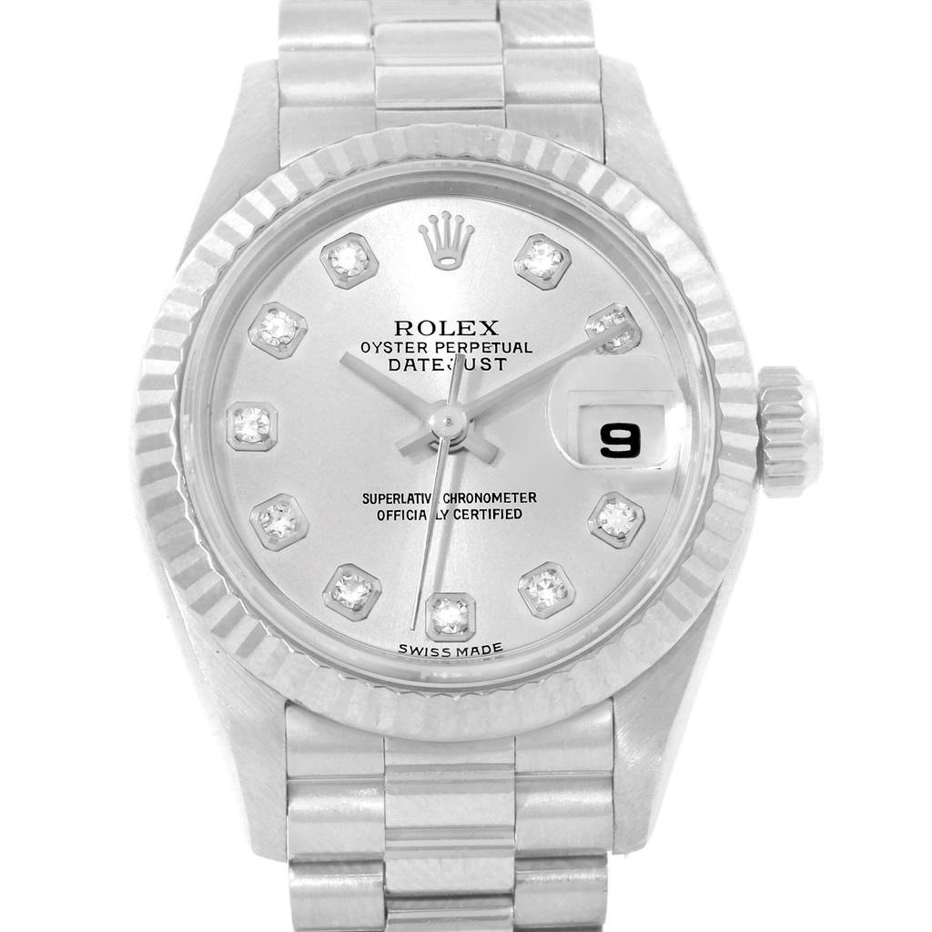 Rolex President Datejust 26 White Gold Diamond Dial Ladies Watch 69179 For Sale
