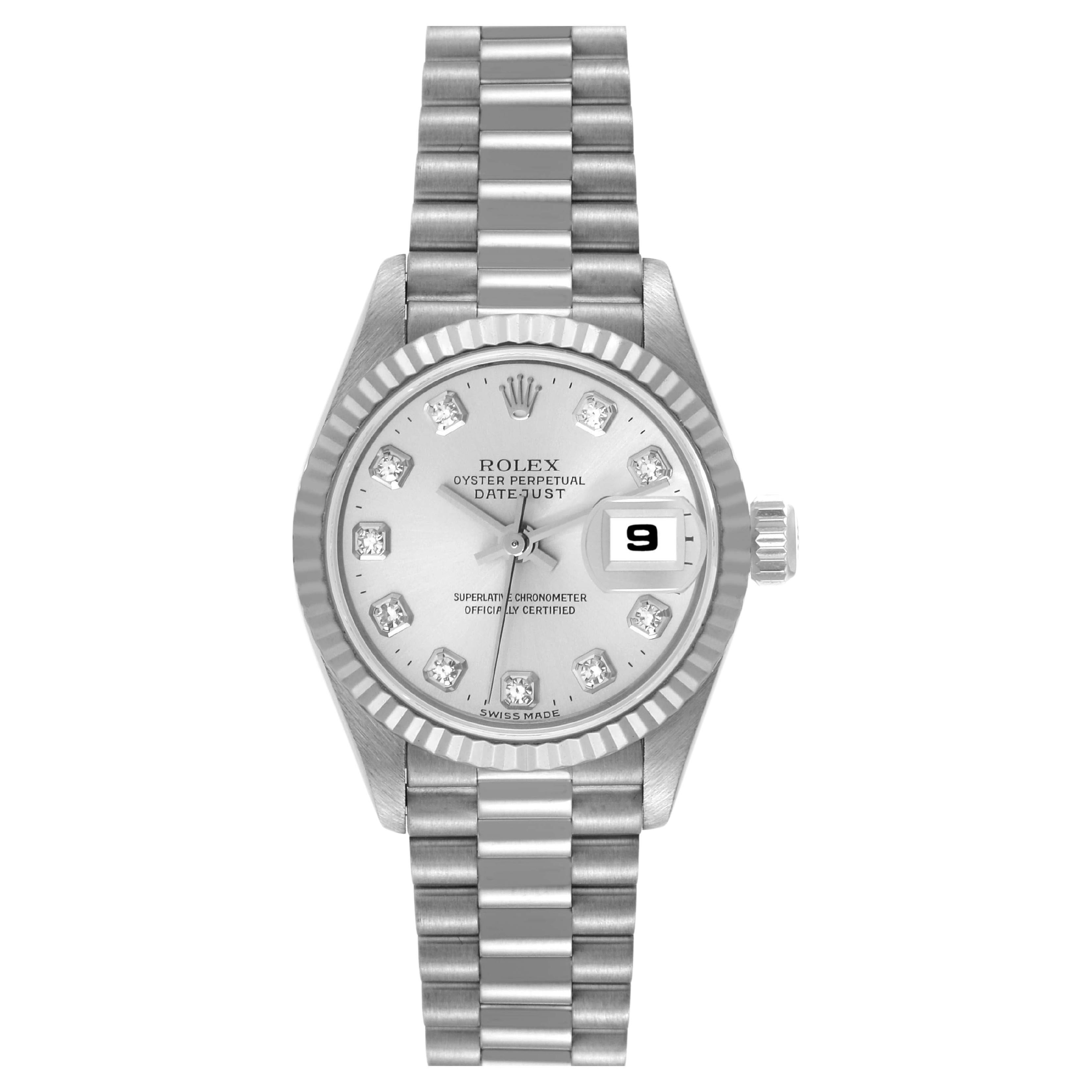 Rolex President Datejust 26 avec cadran en or blanc et diamants pour femmes 69179 en vente