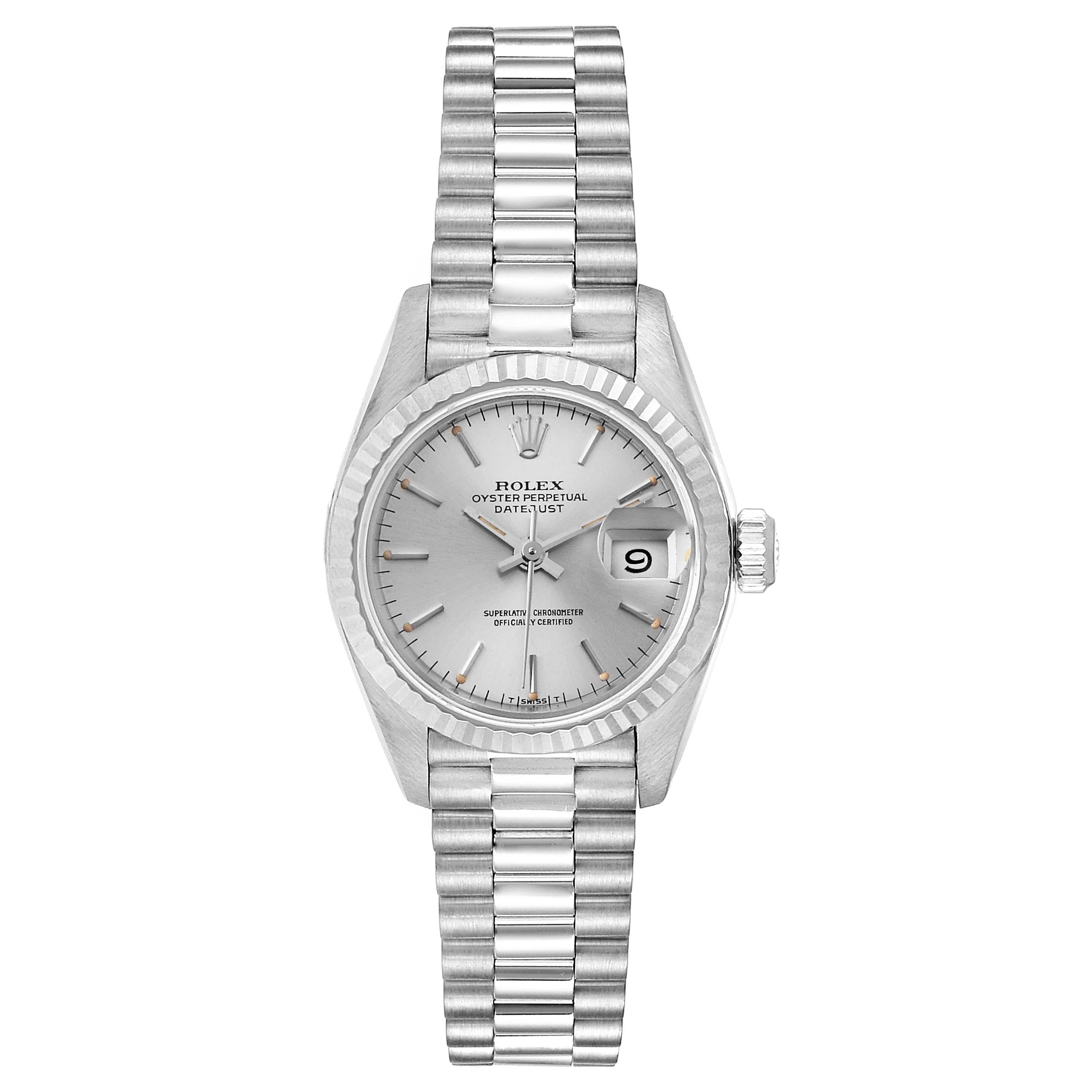 Rolex President Datejust 26 White Gold Diamond Ladies Watch 69179 In Excellent Condition In Atlanta, GA