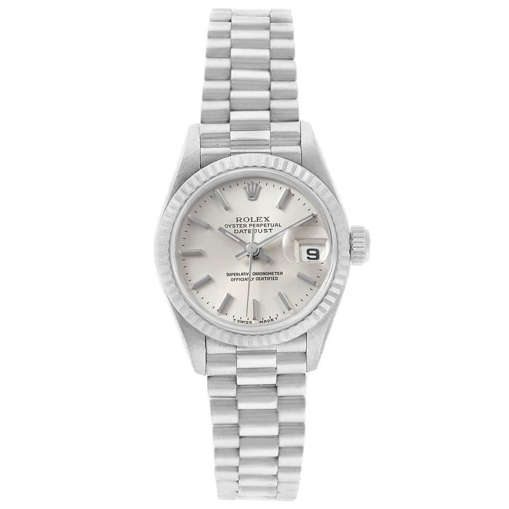 Rolex President Datejust 26 White Gold Silver Dial Ladies Watch 69179 In Excellent Condition In Atlanta, GA