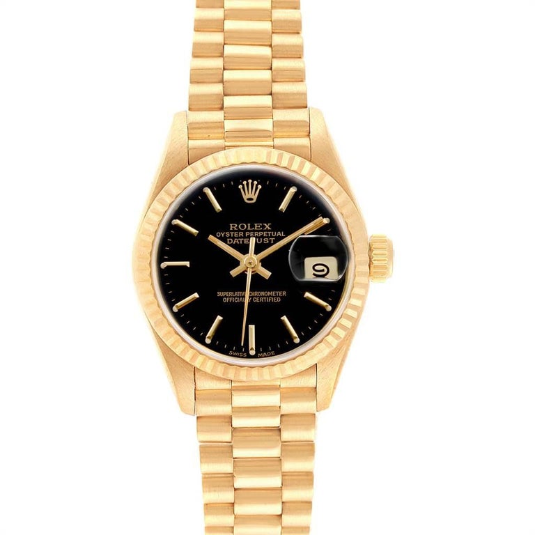 Rolex President Datejust 26 Yellow Gold Black Dial Ladies Watch 69178 ...