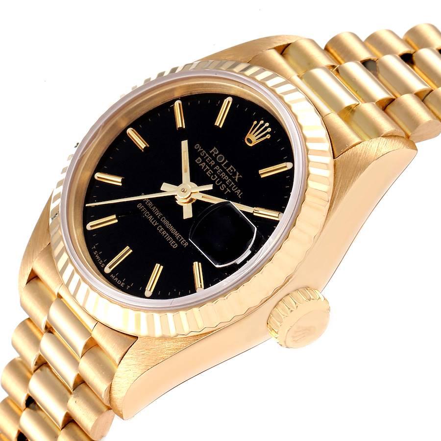 Rolex President Datejust 26 Yellow Gold Black Dial Ladies Watch 69178 In Good Condition In Atlanta, GA
