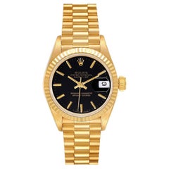 Rolex President Datejust 26 Yellow Gold Black Dial Ladies Watch 69178