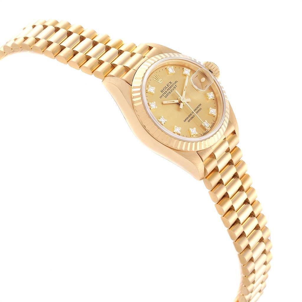 Rolex President Datejust 26 Yellow Gold Diamond Dial Ladies Watch 69178 In Good Condition For Sale In Atlanta, GA