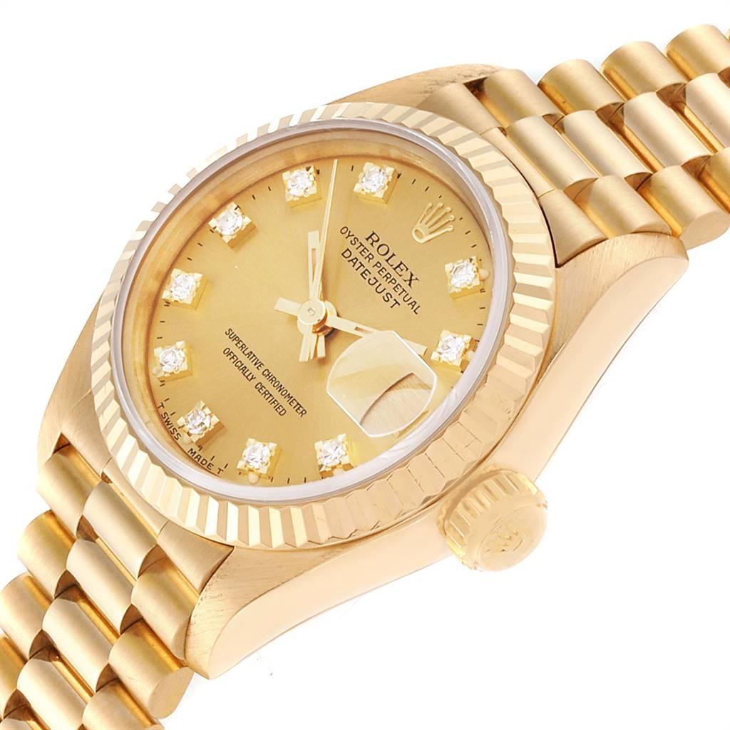 Rolex President Datejust 26 Yellow Gold Diamond Dial Ladies Watch 69178 For Sale 1