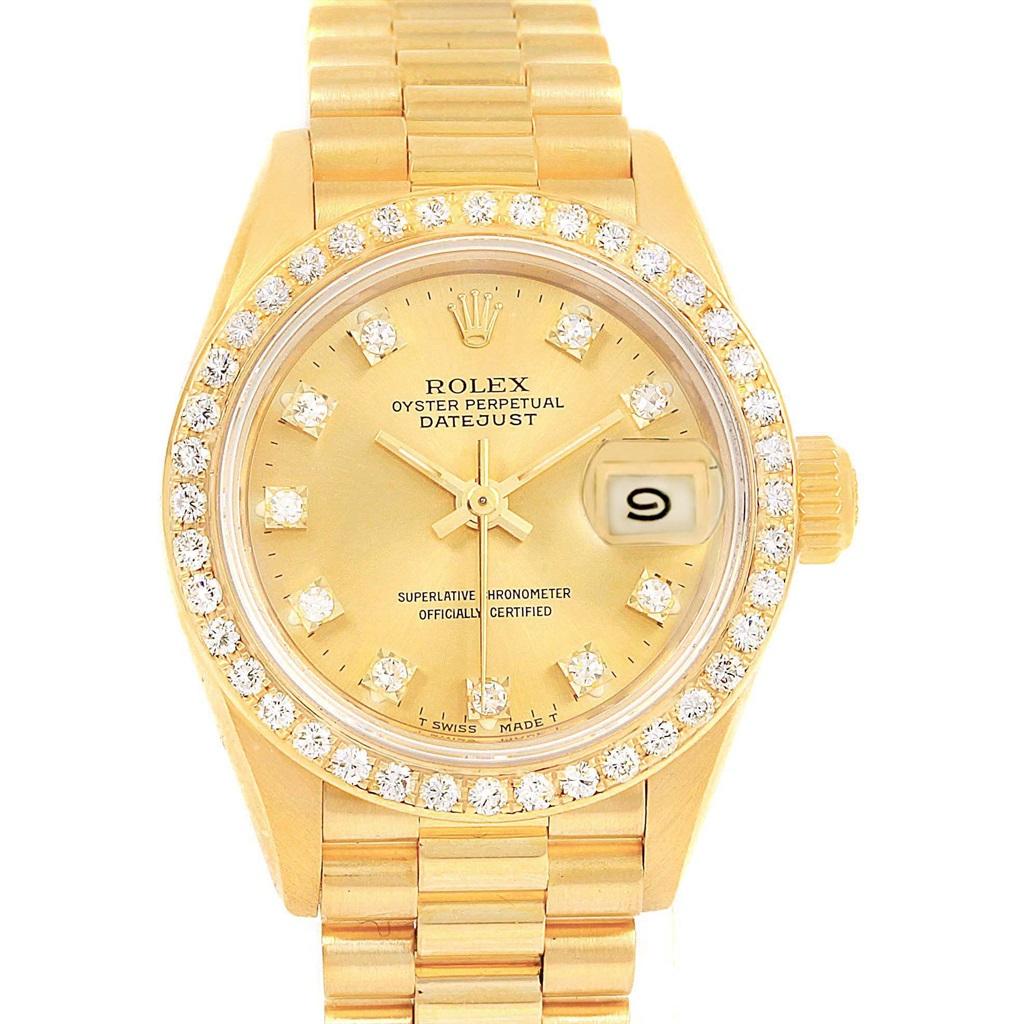 Women's Rolex President Datejust 26 Yellow Gold Diamond Ladies Watch 69138 For Sale