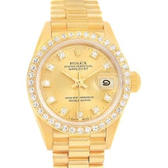 Rolex President Datejust 26 Yellow Gold Diamond Ladies Watch 69138