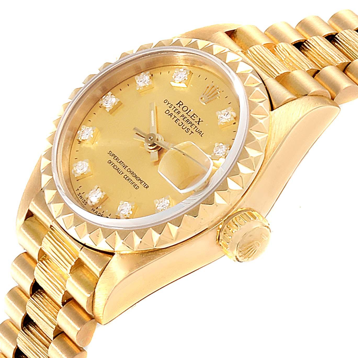Rolex President Datejust 26 Yellow Gold Diamond Ladies Watch 69278 For Sale 1