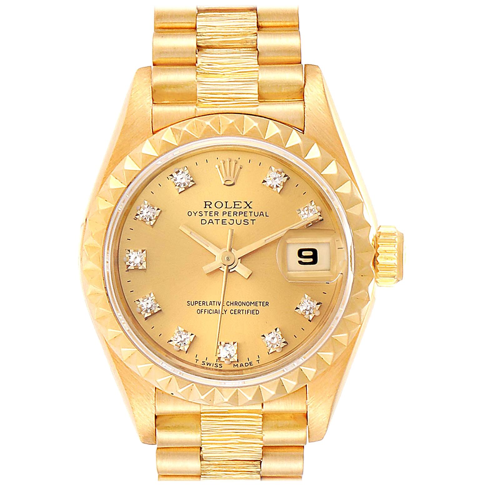 Rolex President Datejust 26 Yellow Gold Diamond Ladies Watch 69278 For Sale