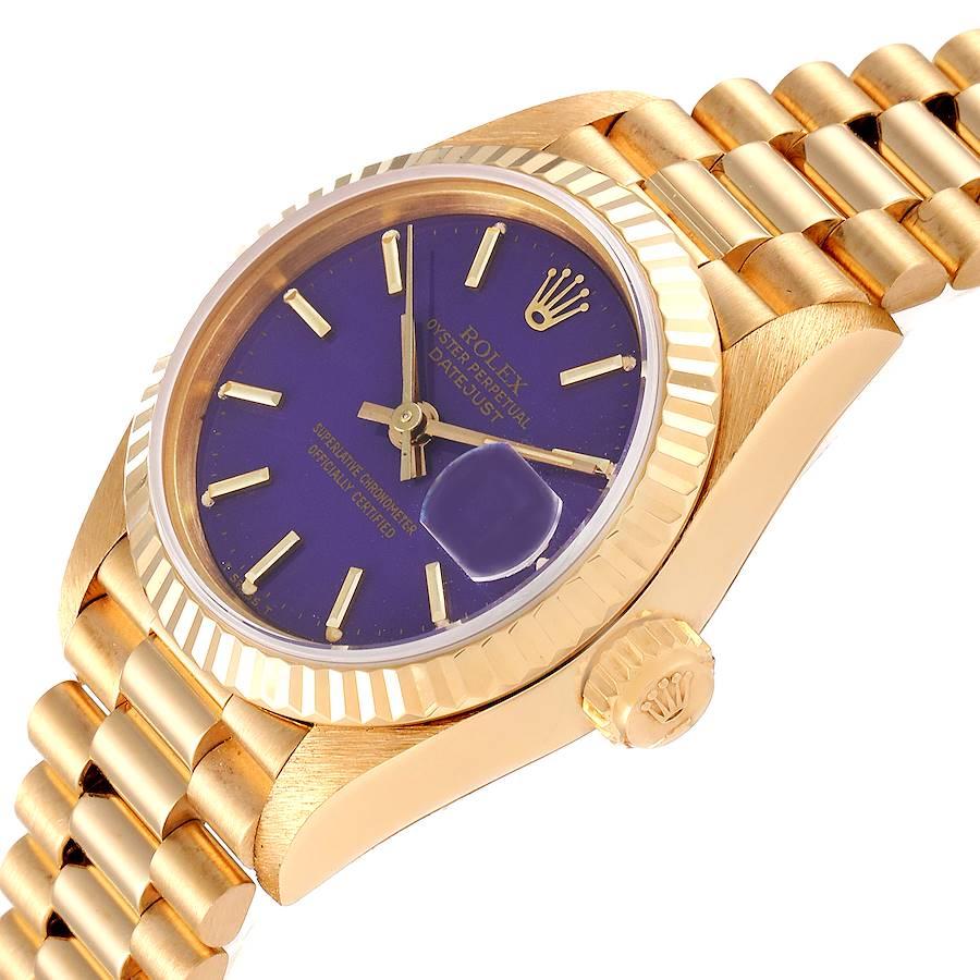 Rolex Präsident Datejust 26 Gelbgold lila Zifferblatt Uhr 69178 Box Papiere im Angebot 2