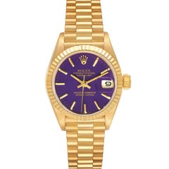 Rolex Präsident Datejust 26 Gelbgold lila Zifferblatt Uhr 69178 Box Papiere