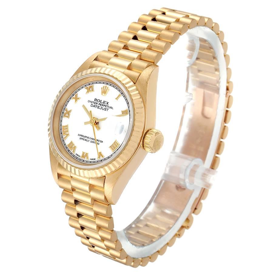 Women's Rolex President Datejust 26 Yellow Gold White Dial Ladies Watch 69178 For Sale