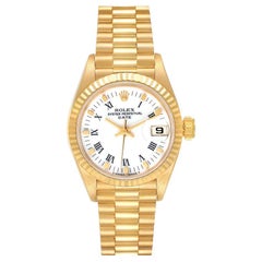 Rolex President Datejust 26 Yellow Gold White Dial Ladies Watch 69178 Papers