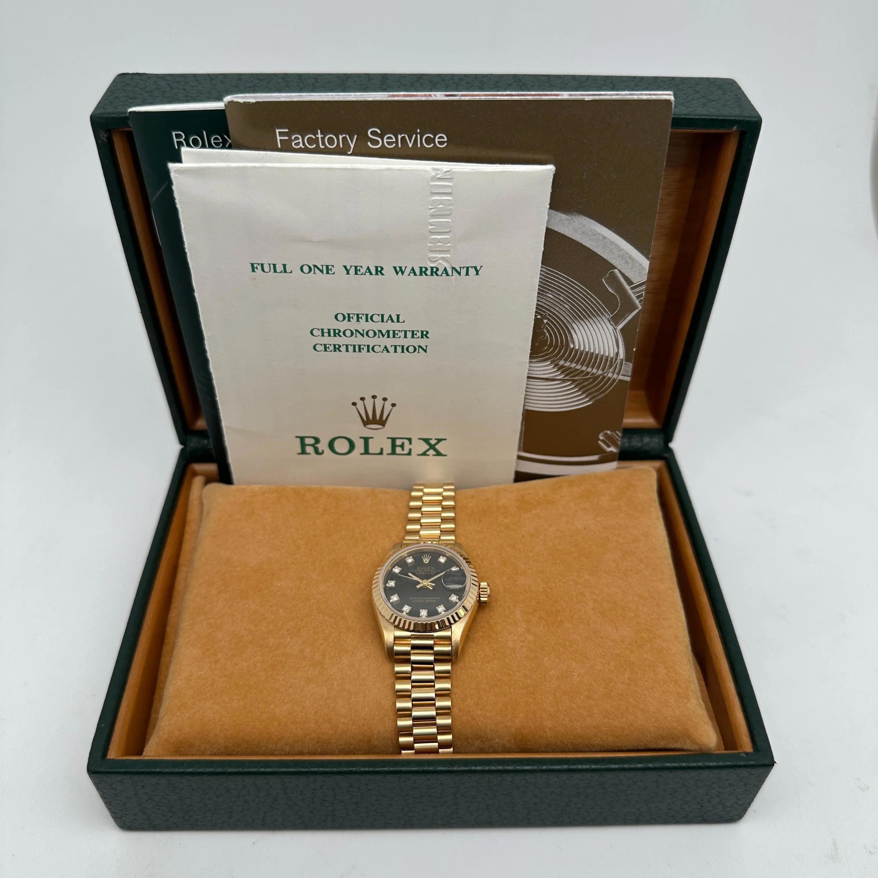 Seltene Rolex President Datejust 26mm 18K Gold Diamant Schwarzes Zifferblatt Uhr 69178, selten im Angebot 5