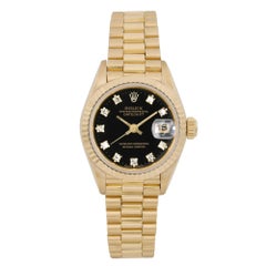 Rare Rolex President Datejust 26mm 18K Gold Diamond Black Dial Watch 69178