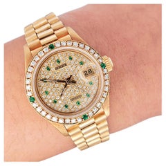 Rolex President Datejust 26mm 69178 Diamond Emerald Bezel/Pave Dial Gold Watch