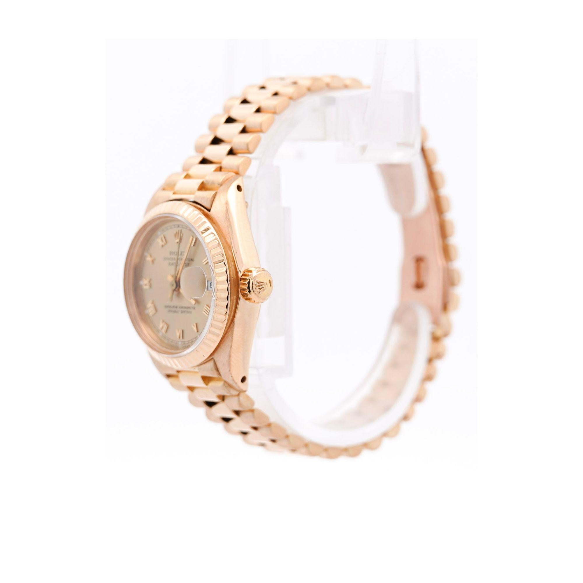 Rolex President Datejust 26mm Fluted 18K Gold Ladies Watch For Sale 8