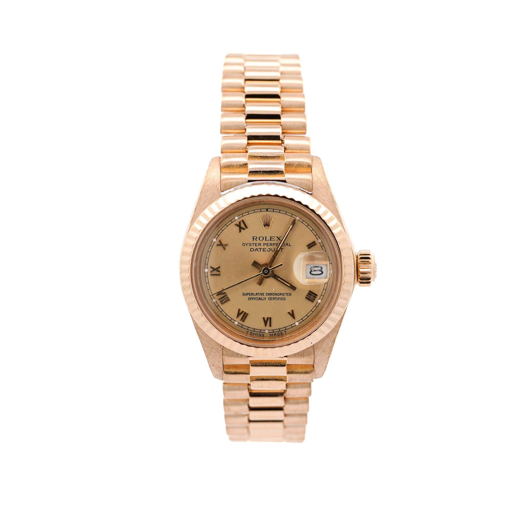 Rolex President Datejust 26mm Fluted 18K Gold Ladies Watch For Sale 3