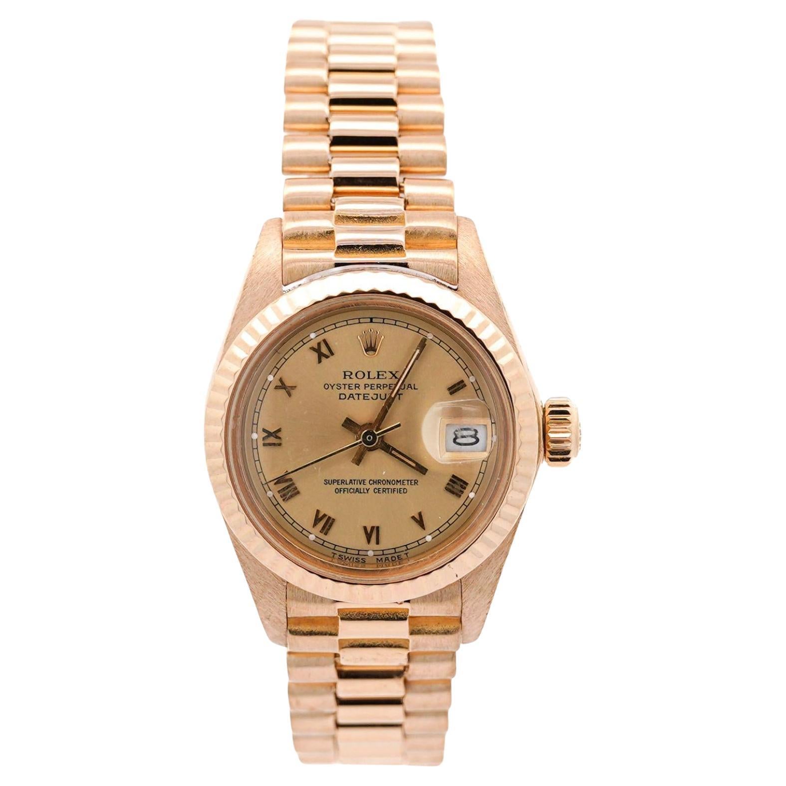 Rolex Montre President Datejust 26 mm cannelée en or 18 carats pour femmes
