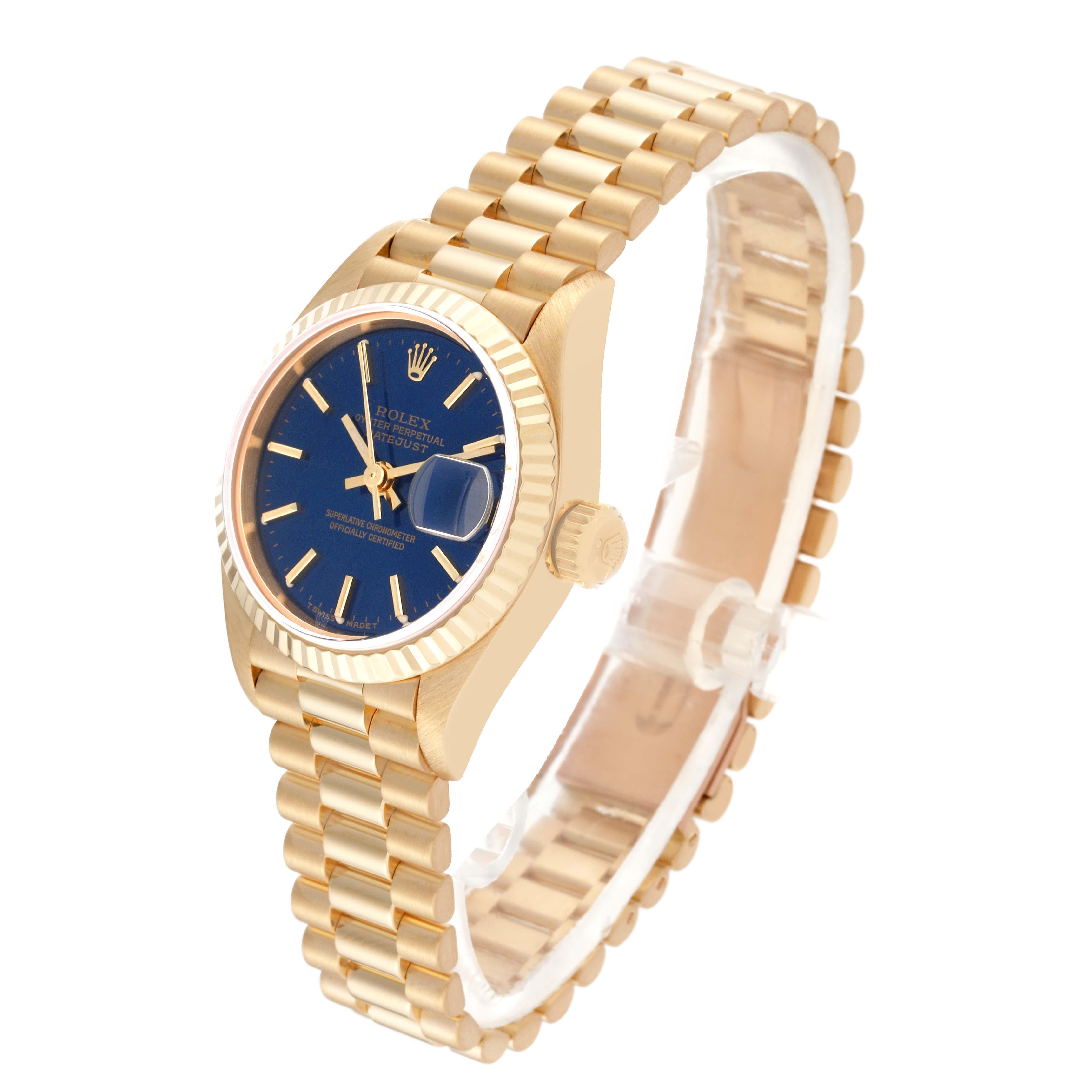 Rolex President Datejust 26mm Yellow Gold Blue Dial Ladies Watch 79178 For Sale 7