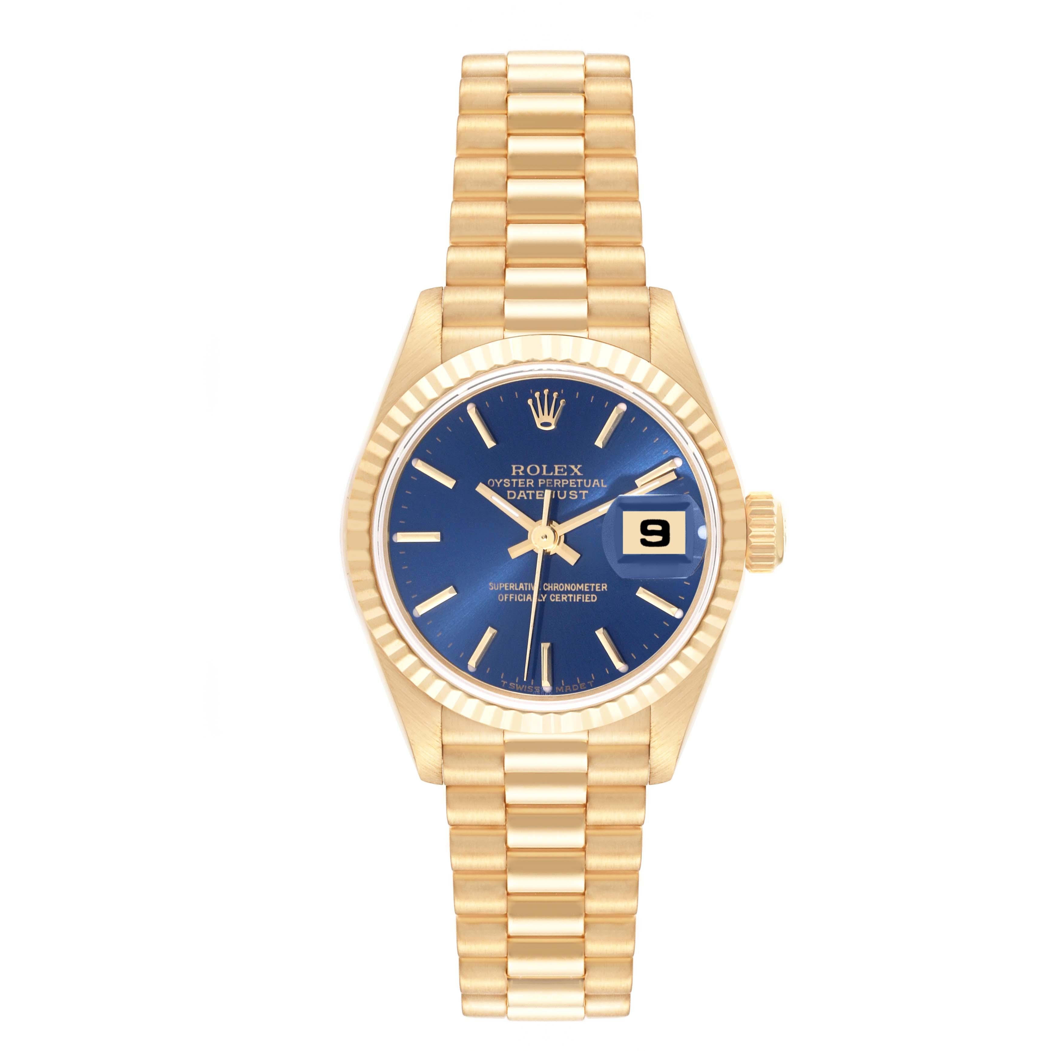 Rolex President Datejust 26mm Yellow Gold Blue Dial Ladies Watch 79178 For Sale 1