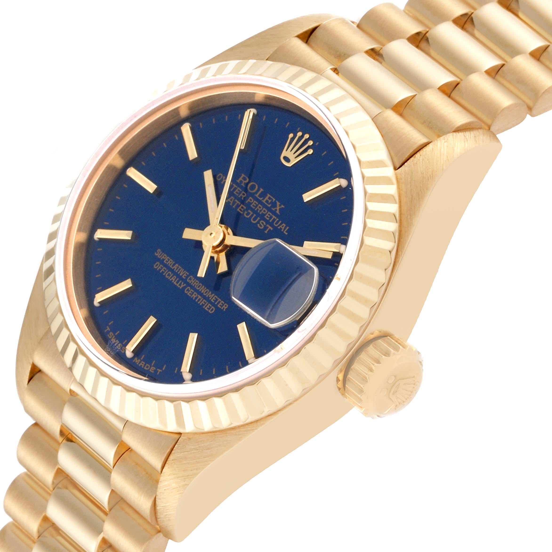 Rolex President Datejust 26mm Yellow Gold Blue Dial Ladies Watch 79178 For Sale 2