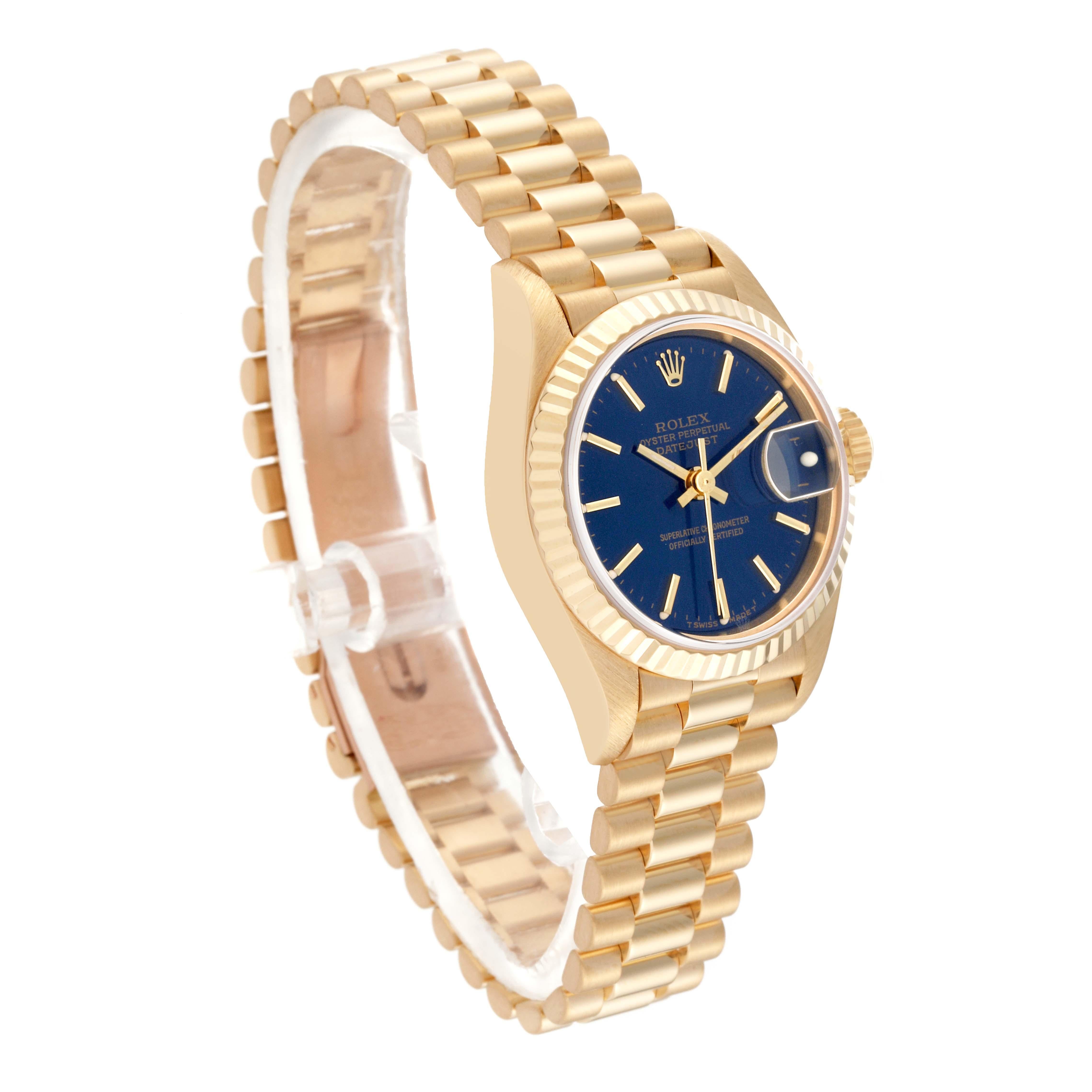 Rolex President Datejust 26mm Yellow Gold Blue Dial Ladies Watch 79178 For Sale 3