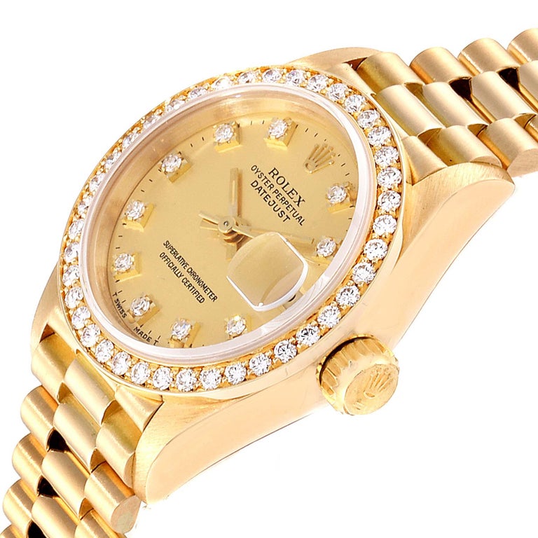 Rolex President Datejust Yellow Gold Diamond Ladies Watch 69138 PLUS ...