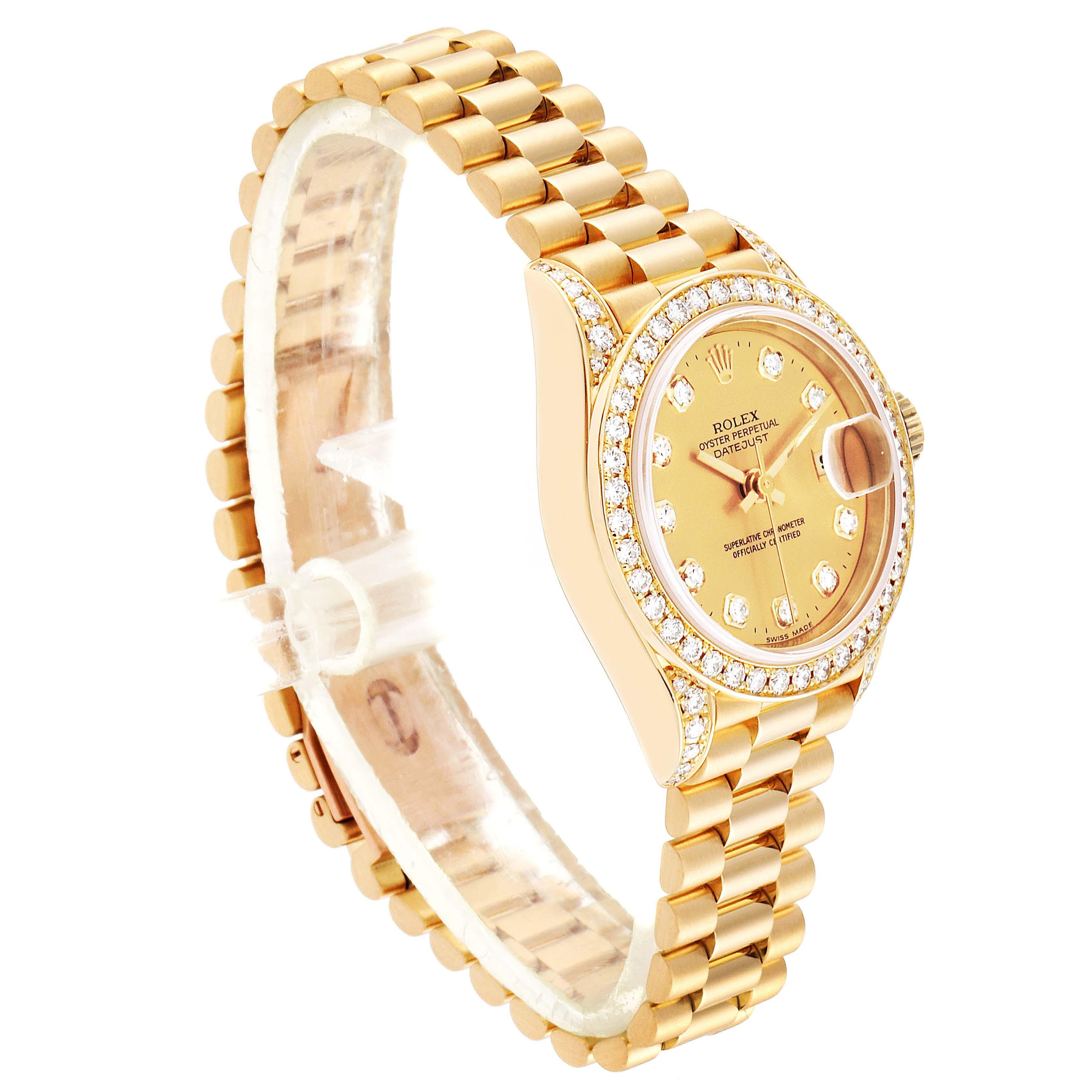Rolex President Datejust Yellow Gold Diamond Ladies Watch 69158 In Excellent Condition For Sale In Atlanta, GA