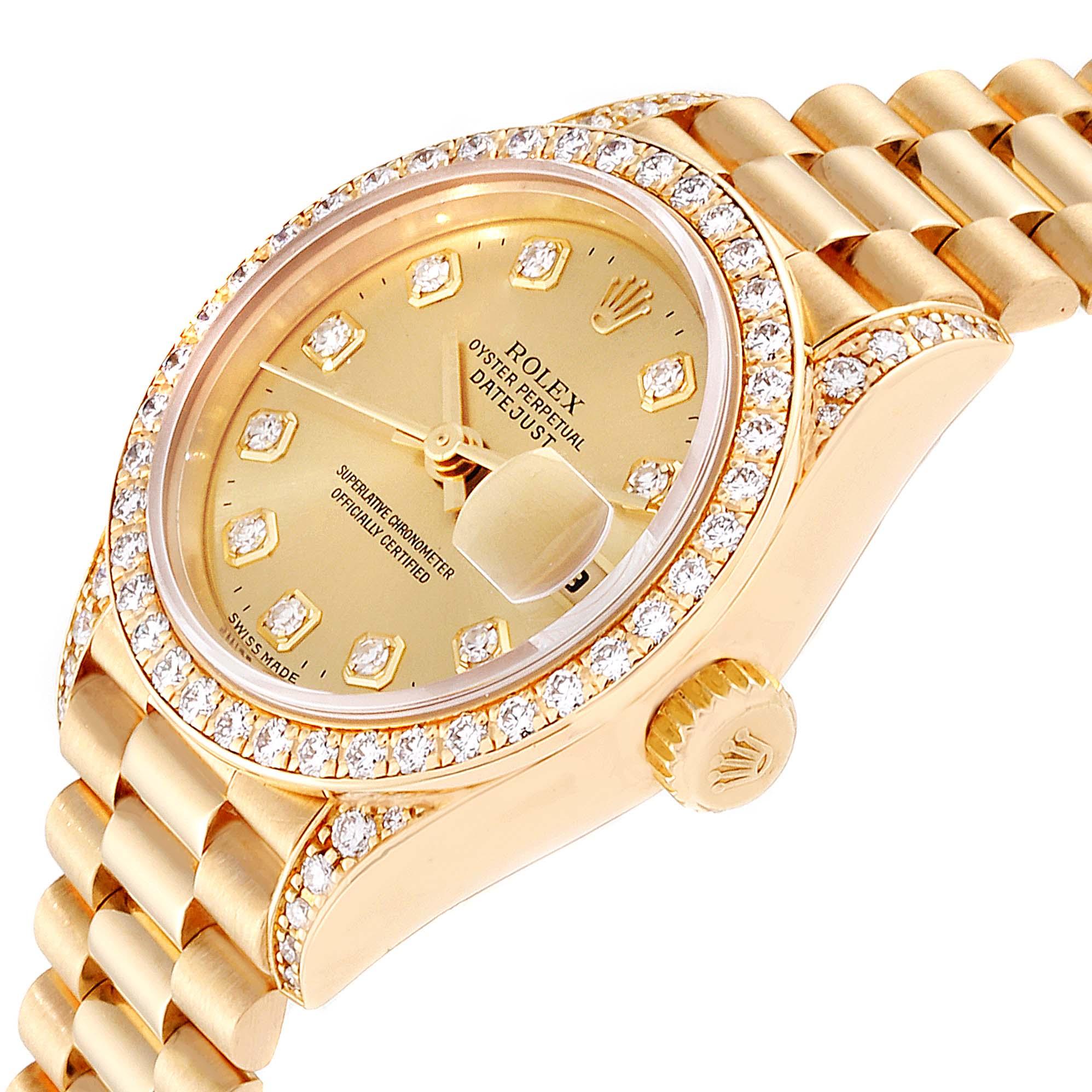 Women's Rolex President Datejust Yellow Gold Diamond Ladies Watch 69238 For Sale