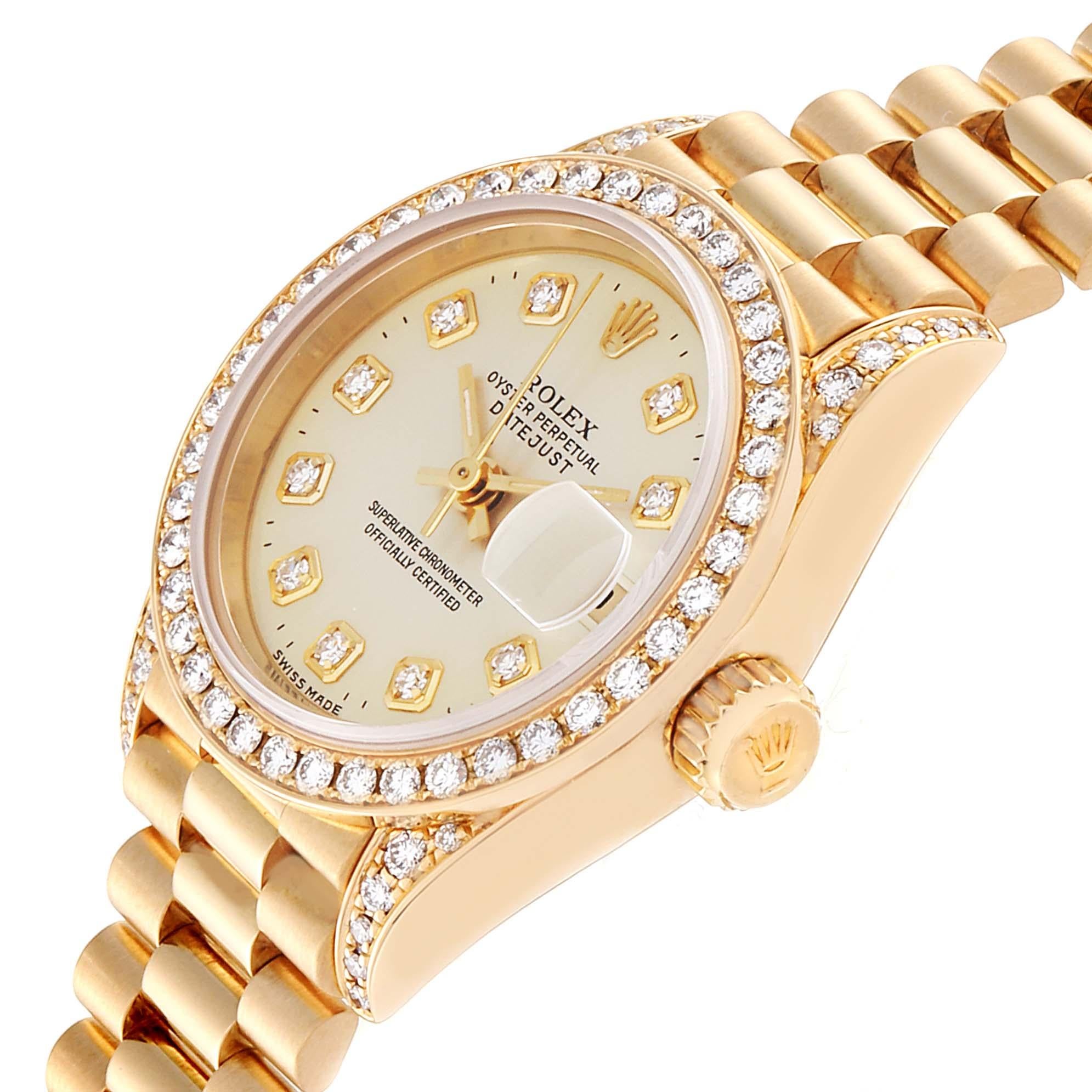 Rolex President Datejust Yellow Gold Diamond Ladies Watch 69238 In Excellent Condition For Sale In Atlanta, GA