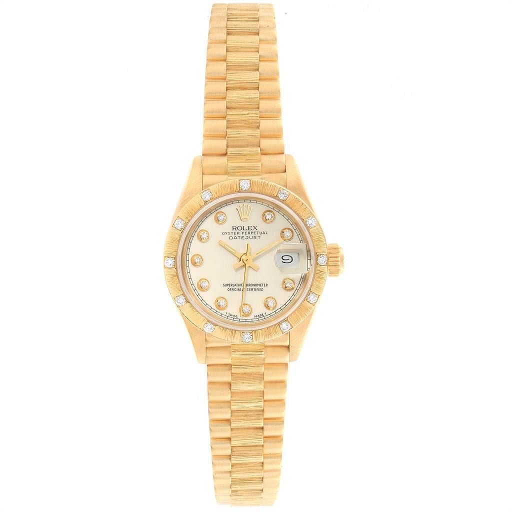 Rolex President Datejust Yellow Gold Diamond Ladies Watch 69288 In Good Condition For Sale In Atlanta, GA