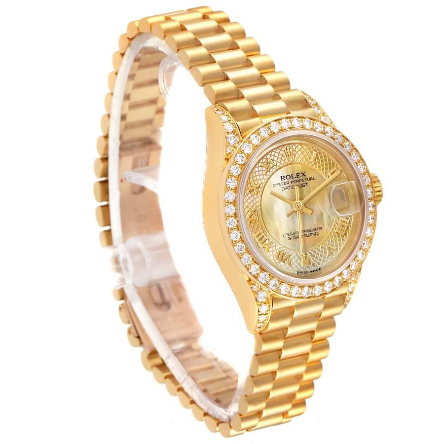 Rolex President Datejust Yellow Gold MOP Diamond Watch 69238 Box Papers In Excellent Condition In Atlanta, GA