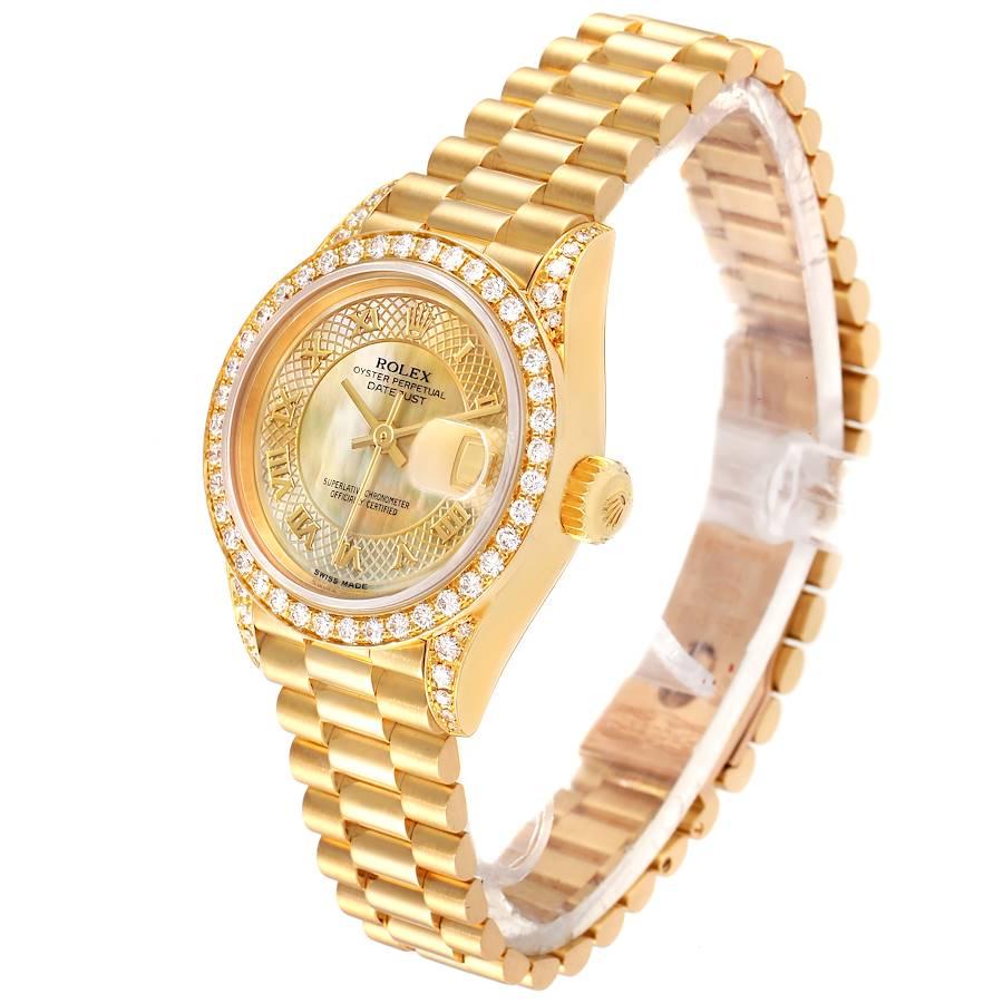 Women's Rolex President Datejust Yellow Gold MOP Diamond Watch 69238 Box Papers