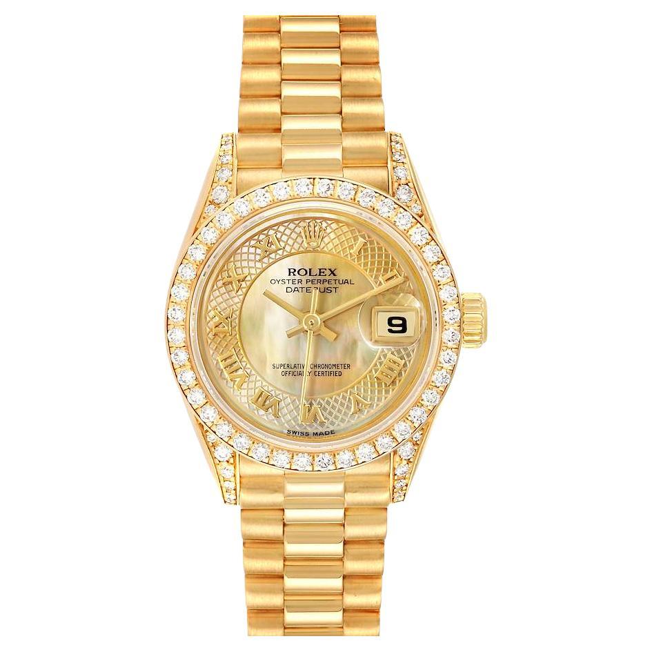 Rolex President Datejust Yellow Gold MOP Diamond Watch 69238 Box Papers