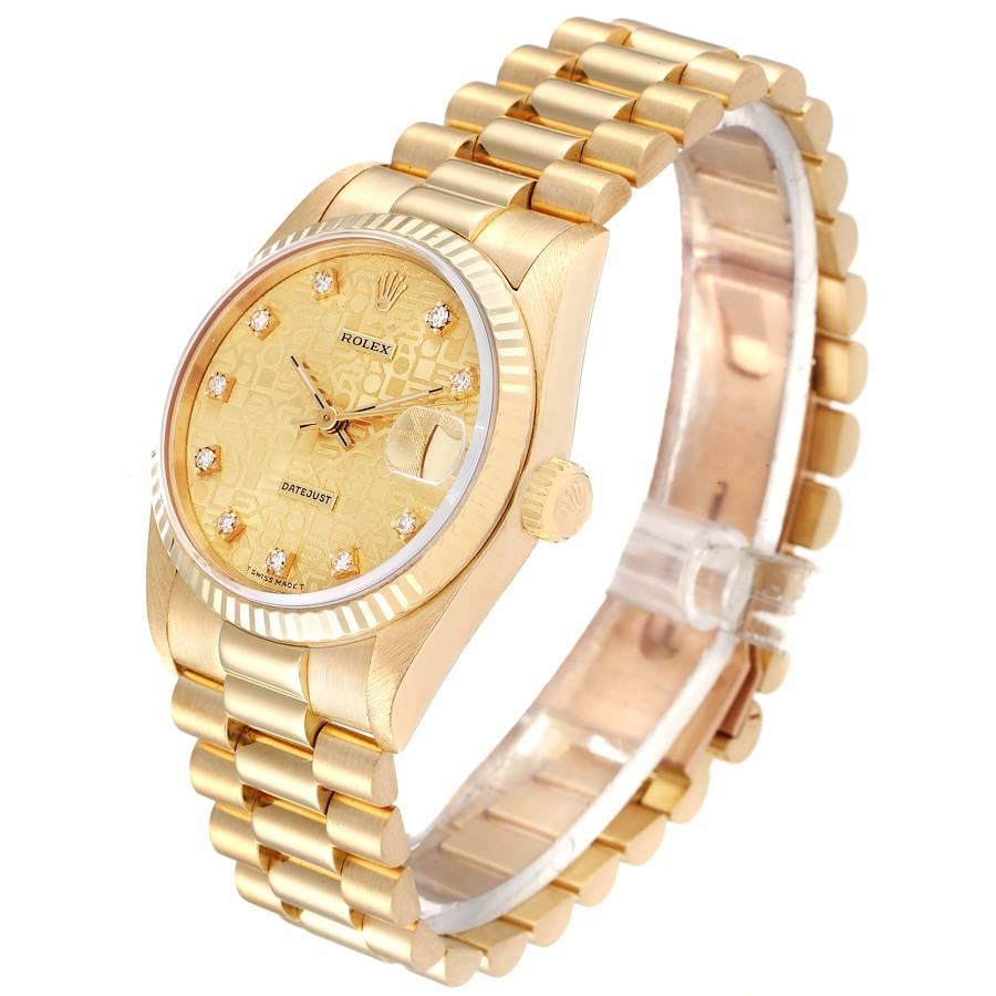 Rolex President Datejust 31 Midsize 18K Gold Diamond Ladies Watch 68278 In Excellent Condition In Atlanta, GA