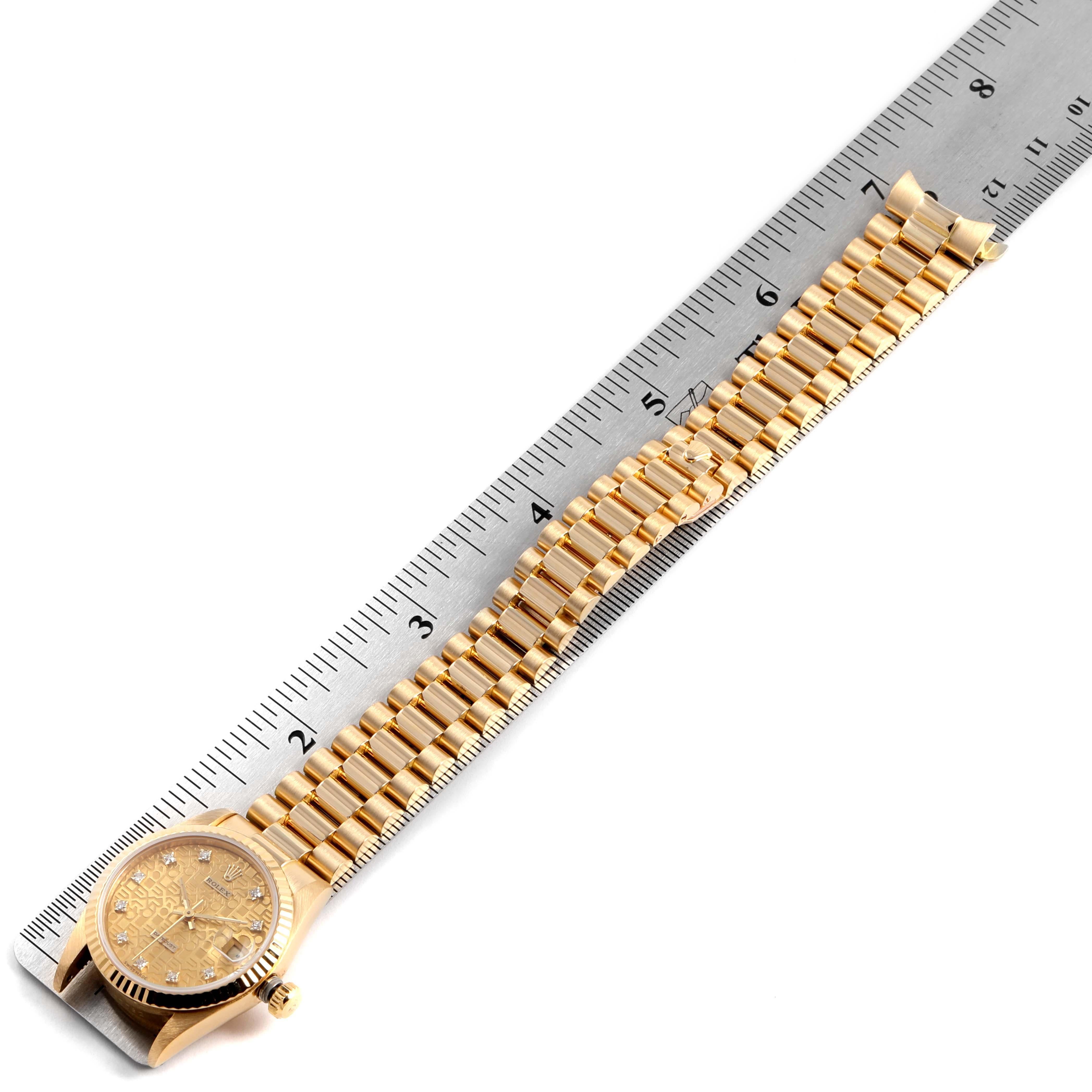 Rolex President Datejust Midsize 18 Karat Gold Diamond Watch 68278 6