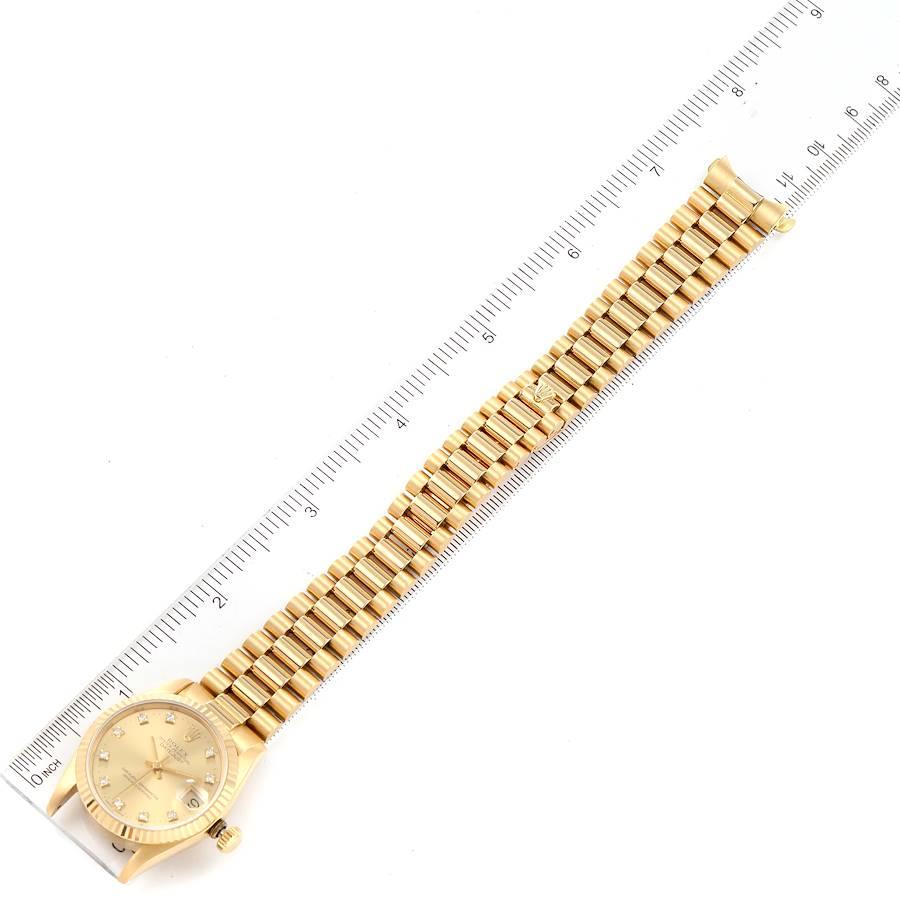 Rolex President Datejust 31 Midsize 18K Gold Diamond Watch 68278 For Sale 6