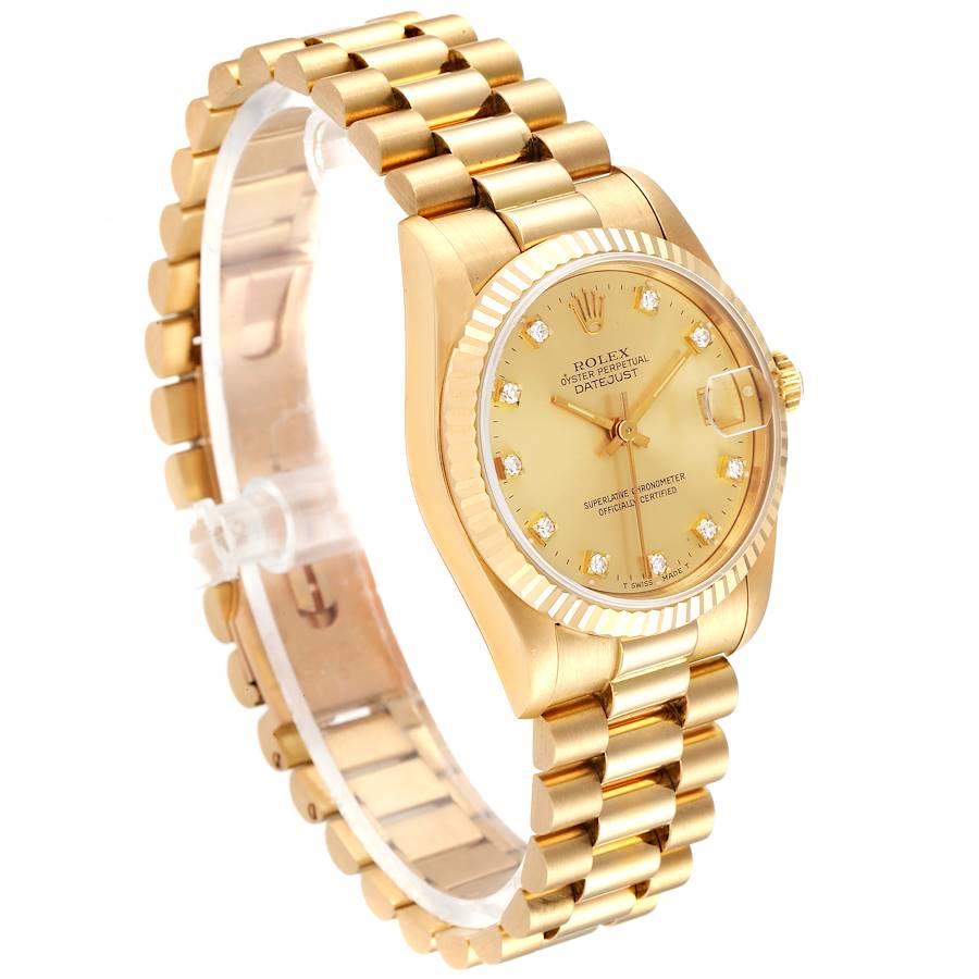 Rolex President Datejust 31 Midsize 18K Gold Diamond Watch 68278 In Excellent Condition For Sale In Atlanta, GA
