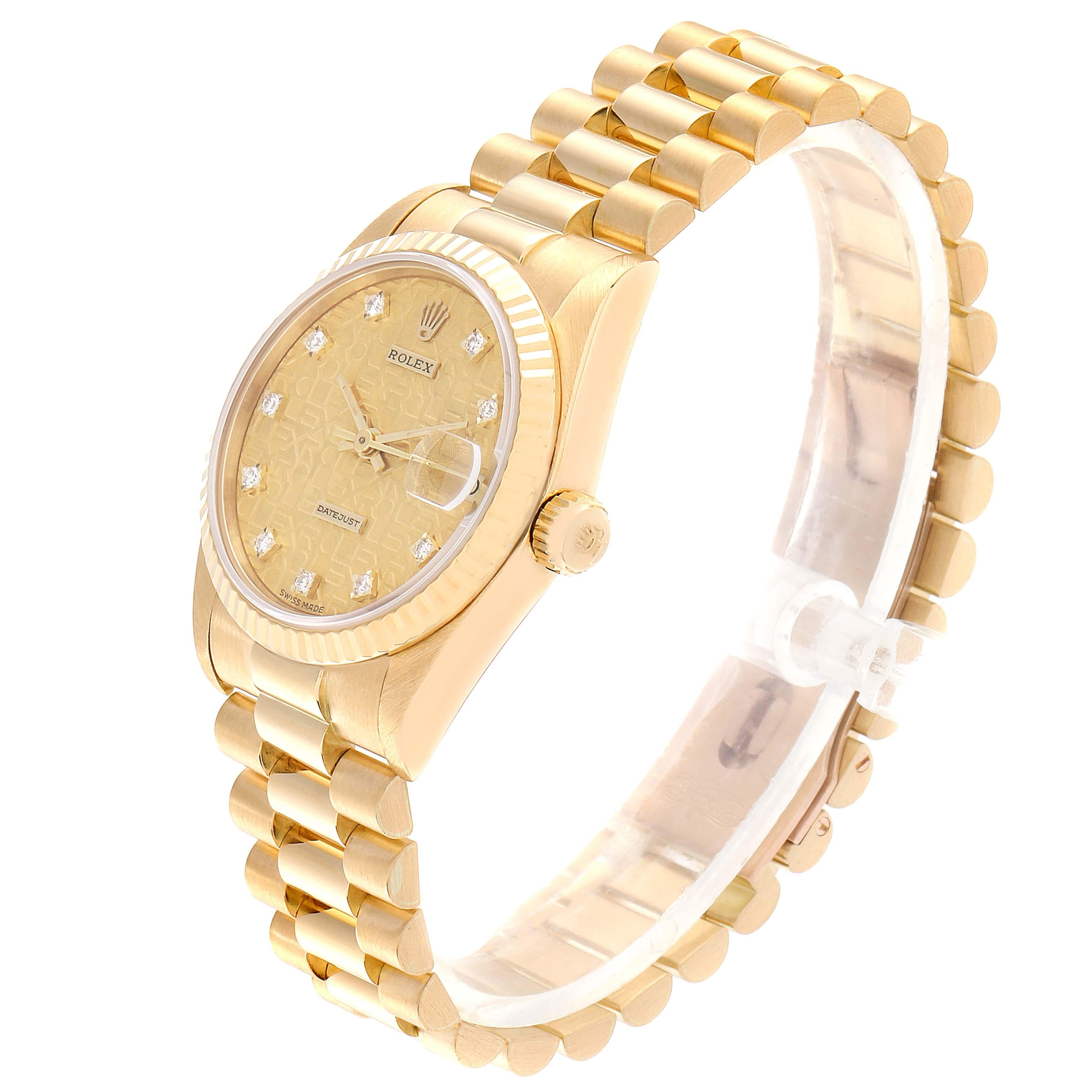 Women's Rolex President Datejust Midsize 18 Karat Gold Diamond Watch 68278