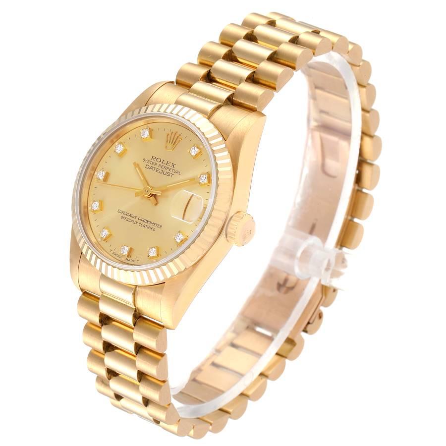 Women's Rolex President Datejust 31 Midsize 18K Gold Diamond Watch 68278 For Sale