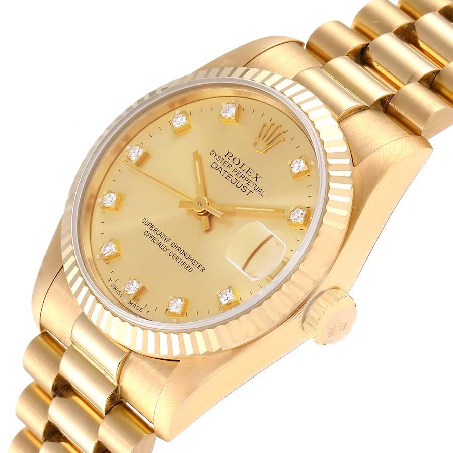 Rolex President Datejust 31 Midsize 18K Gold Diamond Watch 68278 For Sale 1
