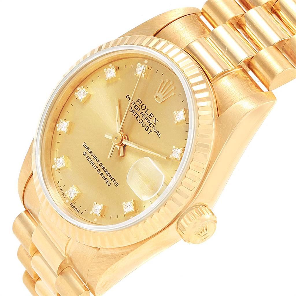 Women's Rolex President Datejust 31 Midsize 18 Karat Gold Diamond Watch 68278