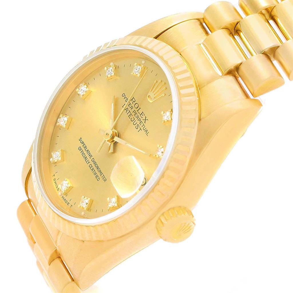 Rolex President Datejust 31 Midsize Gold Diamond Watch 68278 In Excellent Condition In Atlanta, GA