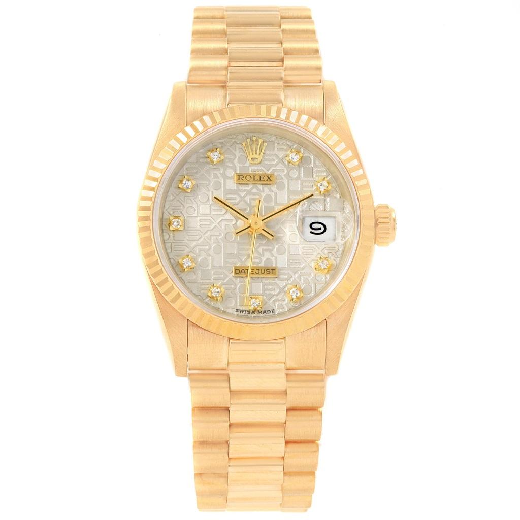 Rolex President Datejust 31 Midsize Gold Diamond Watch 68278 In Excellent Condition For Sale In Atlanta, GA