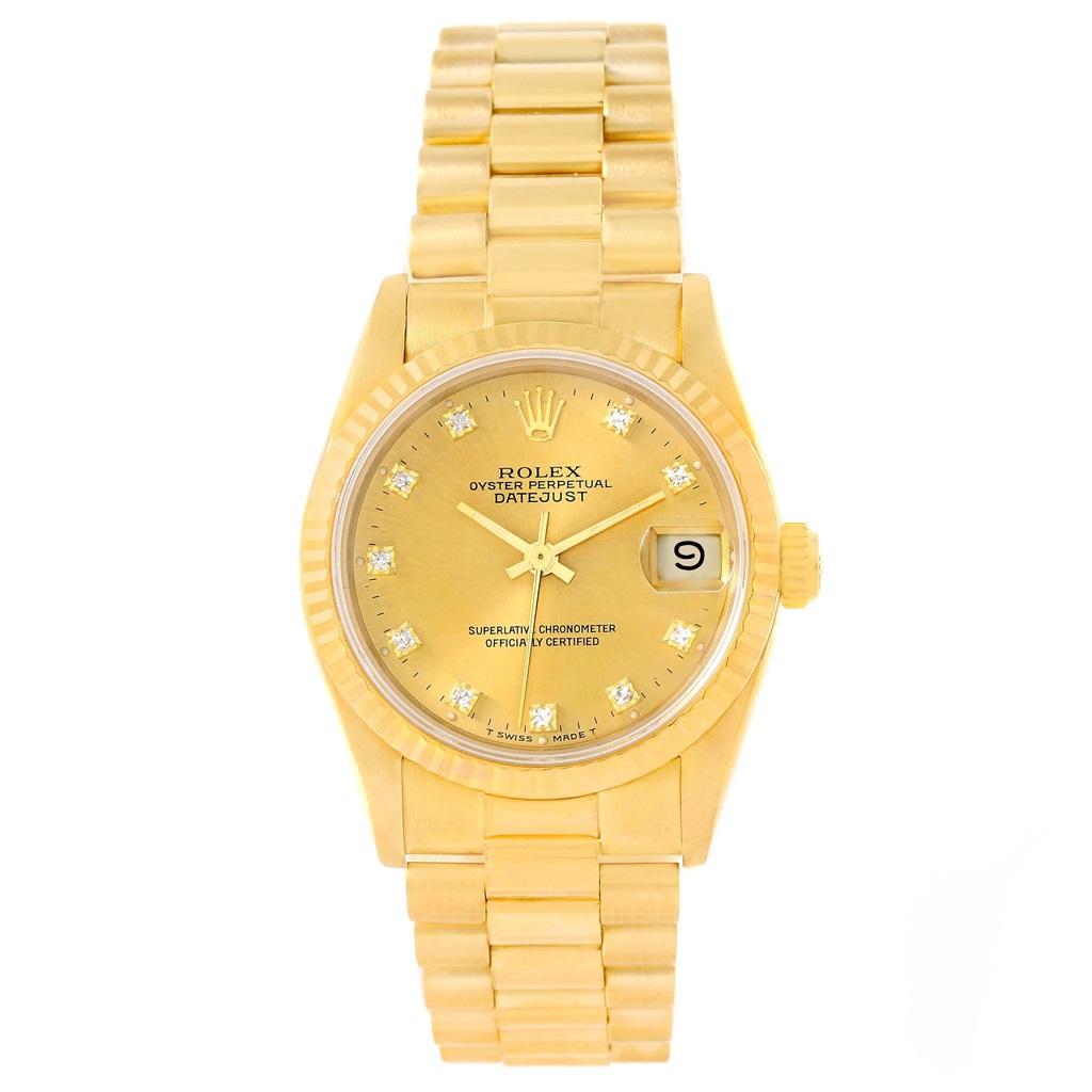 Rolex President Datejust 31 Midsize Gold Diamond Watch 68278 1